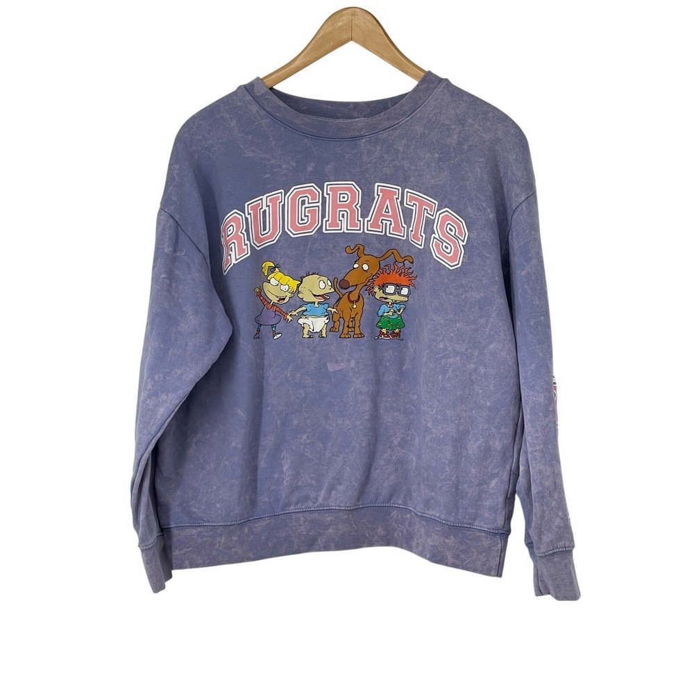 Rugrats Graphic Crewneck Sweater Purple Distressed Nickelodeon Women's M Kidcore